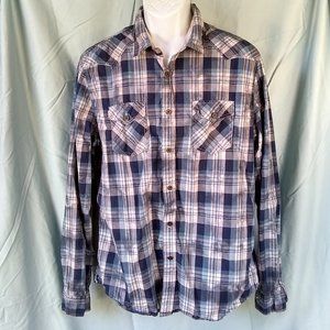 Extra Large Guess Blue Gray Plaid Button Down Long Sleeve Shirt